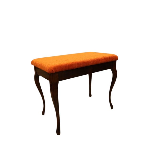 Mahogany Piano Stool in Orange Corduroy with Storage, 1950s For Sale - Image 4 of 10