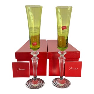 Set of 2 Baccarat Mille Nuits Flutissimo Champagne Crystal Flutes – Brand New in Box For Sale