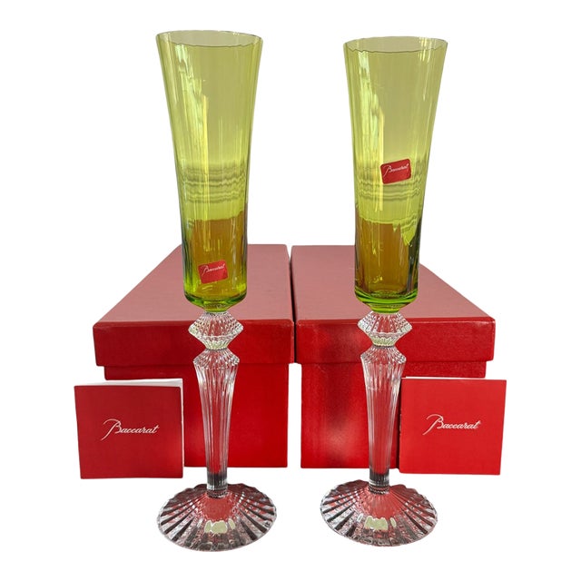 Set of 2 Baccarat Mille Nuits Flutissimo Champagne Crystal Flutes – Brand New in Box For Sale