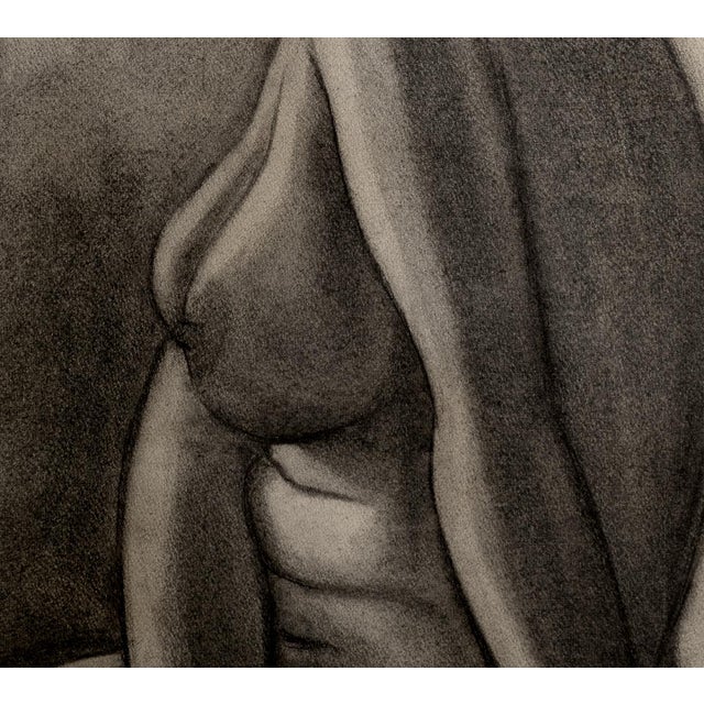 Realism Mid 20th Century French Academic Nude Female Figural Drawing in Charcoal on Paper With Mat For Sale - Image 3 of 3
