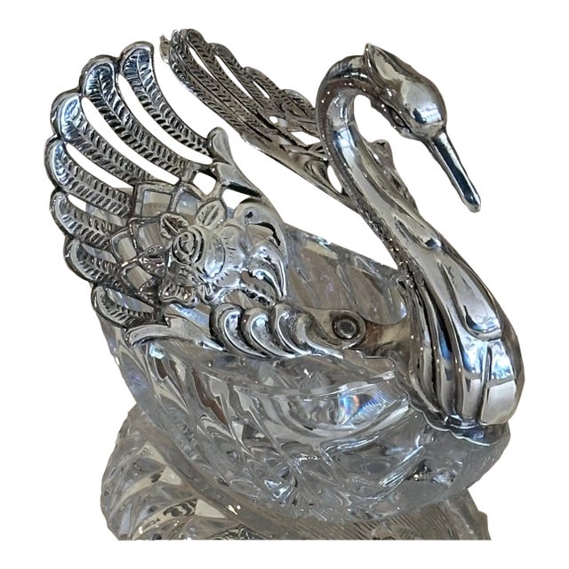 Early 20th Century Fabergé Inspired Sterling Silver & Crystal Swan For Sale