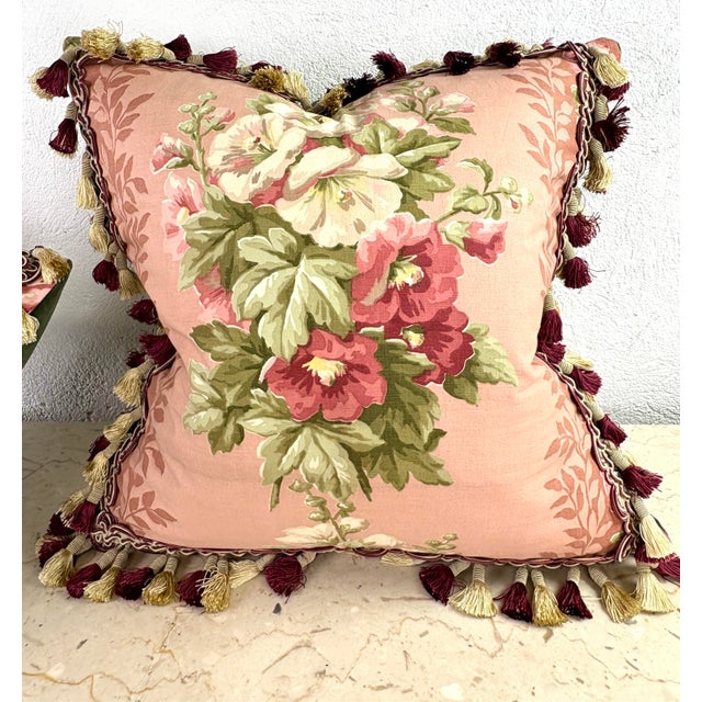 Early 20th Century American Broad Cloth Tasseled Floral Pillows/a Pair For Sale In Philadelphia - Image 6 of 11
