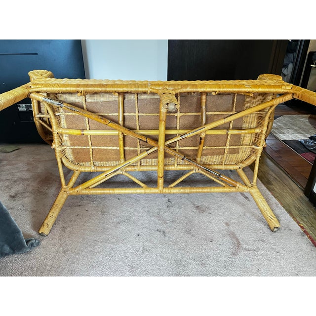 Vintage Honey Wicker Barrel Back Loveseat Bench, Circa 1980s–90s For Sale - Image 10 of 12