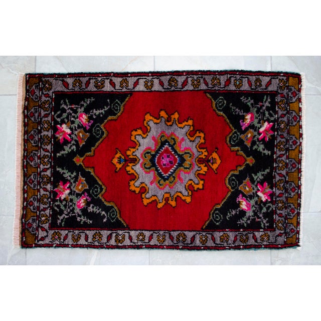 1960s Hand Knotted Door Mat, Entryway Rug, Bath Mat, Kitchen Decor, Small Rug, Turkish Rug - 1'11" X 3' For Sale - Image 13 of 13