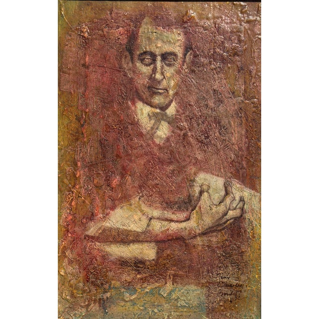 French Original Jean-Charles Bouloc Mix Media Portrait Oil Painting on Canvas For Sale - Image 3 of 3