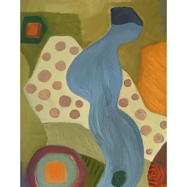 Marc Zimmerman "Floral Abstract Iv" Oil Painting, Botanical Abstraction, Warm Earth Tones, Blue and Red Accents, Contemporary Art West Coast For Sale - Image 4 of 8