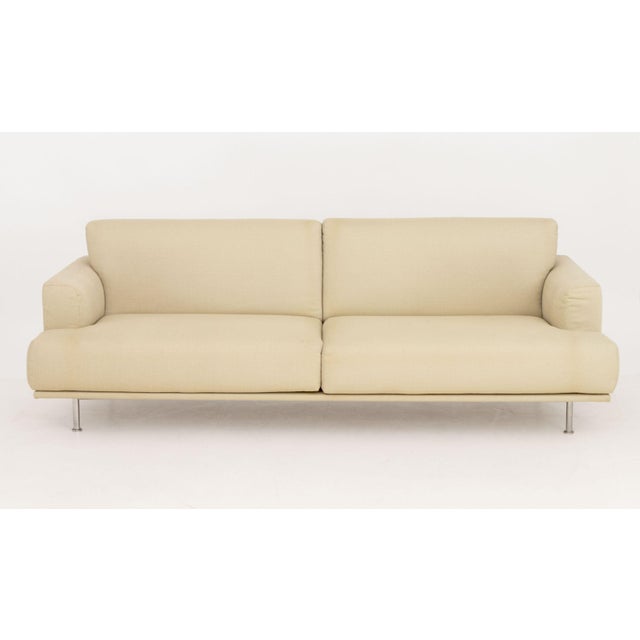 Piero Lissoni for Cassina "Nest" Sofa, beige fabric upholstery on steel tubular frame, label to underside. 32" H x 87" W x...