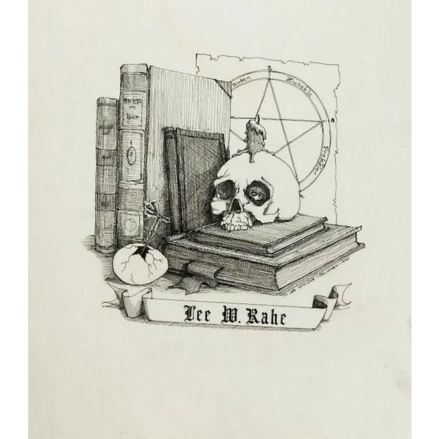 1975 Mel Wiken Skull Bookplate Pen and Ink Drawing For Sale - Image 4 of 4