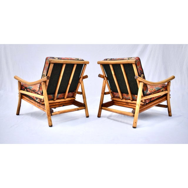 Wood 1960s Attributed Ficks Reed Bamboo Pagoda Rattan Lounge Chairs For Sale - Image 7 of 11