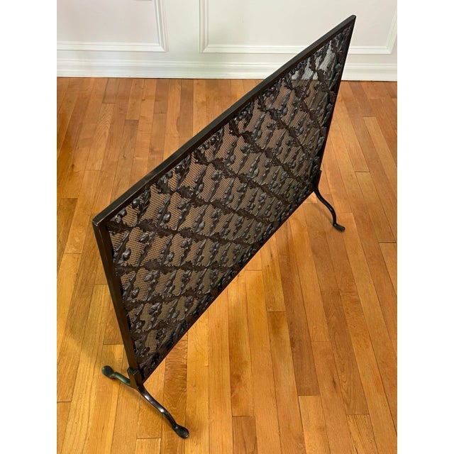 Arts and Crafts Cast Brass and Iron Fire Screen in Black, Single Panel, Early 20th C. For Sale - Image 4 of 13