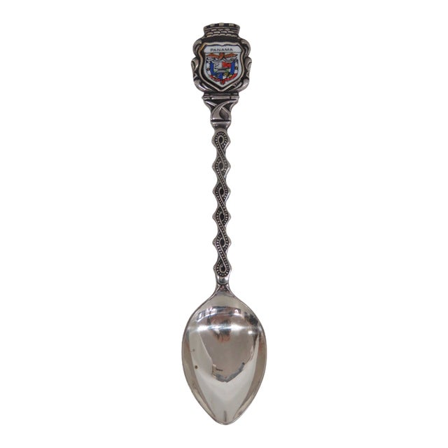 Panama Epns Silver Plated Souvenir Spoon With Enamel Shield Finial Crest 4959b For Sale