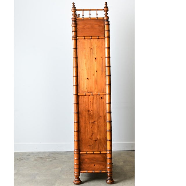 French French 19th Century Faux Bamboo Pine Mirror Door Armoire For Sale - Image 3 of 12