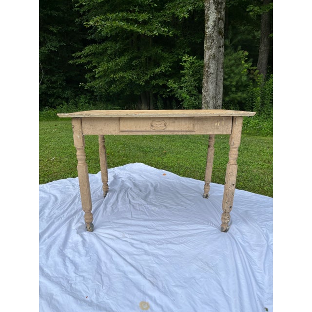 Early 20th Century Antique Painted Pine Table or Desk With Drawer For Sale - Image 5 of 13