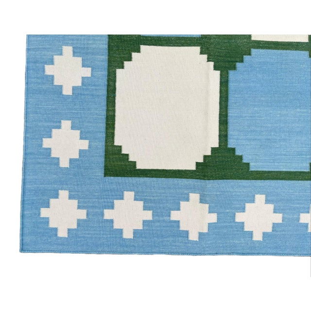 Handmade Cotton Area Rug Vegetable Dyed Sky Blue and Green Vista Rug-8'x10' For Sale - Image 10 of 11