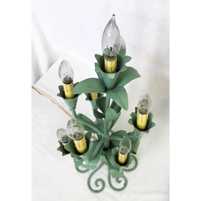 1930's Victorian Tole 9-Light Candle Style Lamp For Sale - Image 4 of 13