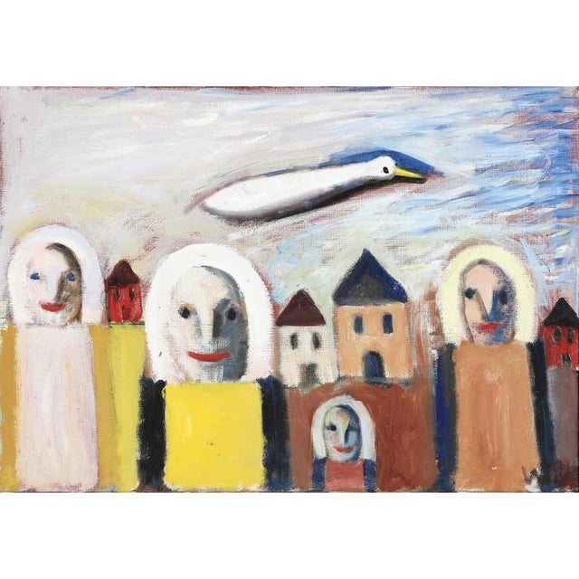 Wiliam Skotte Olsen: Composition. Signed WSO. Oil on canvas. 67×96 cm. Presumably early work. mounted in wooden frame