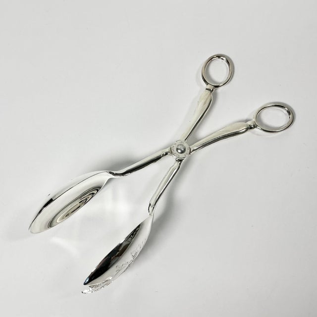 Metal Mid-Century Hollywood Regency Italian Towle Silver Plate Etched Salad Tongs For Sale - Image 7 of 17