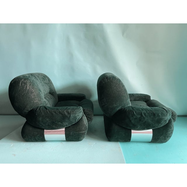 Italian Green Velvet Lounge Chairs,1970s, Set of 2 For Sale - Image 11 of 18