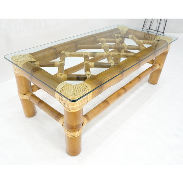 Wood Thick Bamboo 22x46" Rectangle Glass Top Coffee Table Mid Century Modern MINT For Sale - Image 7 of 16