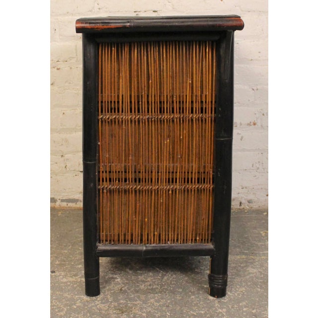 Mid 20th Century Mid 20th Century Pair of Asian Style Bamboo & Wicker End Tables For Sale - Image 5 of 9