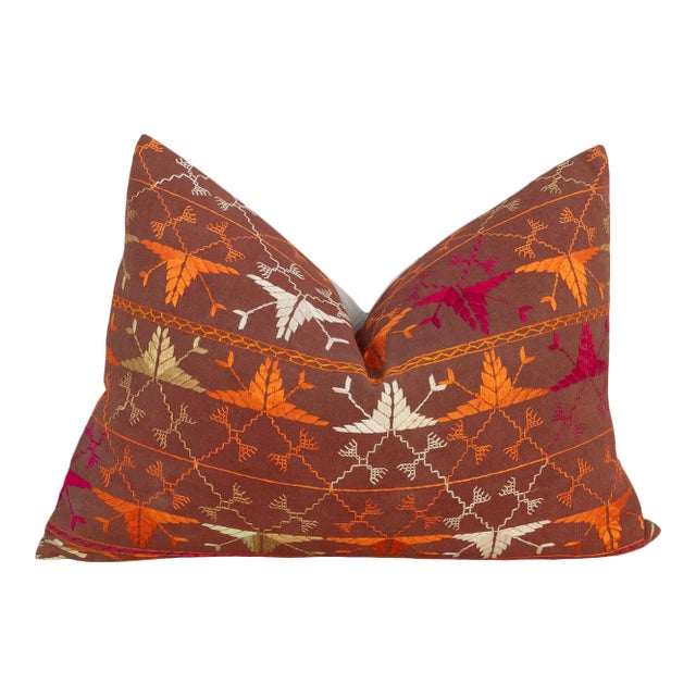 Palak Antique Indian Folk Lumbar Pillow For Sale