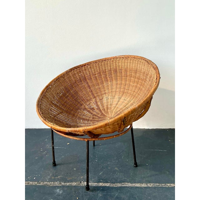 Tan Vintage MCM Woven Rattan Bowl Chair For Sale - Image 8 of 11