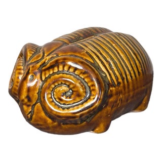 Vintage 1960’s American Mid Century Modern Brown Glazed Ceramic Ram Figural Bank For Sale