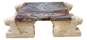 Monumental Italian Florentine Lion Coffee Table with Breccia Marble Top