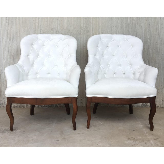 19th Pair of Louis XV Bergère Armchairs in White Velvet For Sale - Image 18 of 18