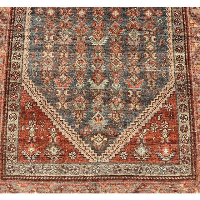 Dove Gray Antique Persian Hamadan Runner With Sub-Geometric Tribal Motif Design For Sale - Image 8 of 11
