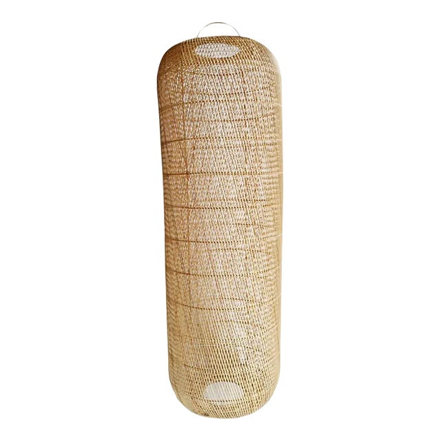 Raw Wicker Cylinder Pendant Light XL For Sale