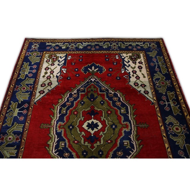 1960s Red & Blue Vintage Turkish Runner 5'8" X 11'5" For Sale - Image 4 of 7