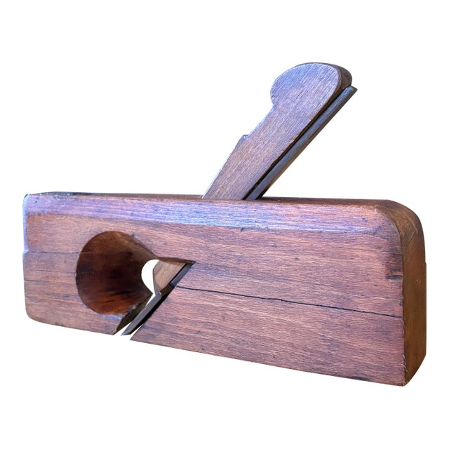 Antique Handcrafted Wood Plane 9.5 Inches Long With a Forged Steel Cutting Blade For Sale