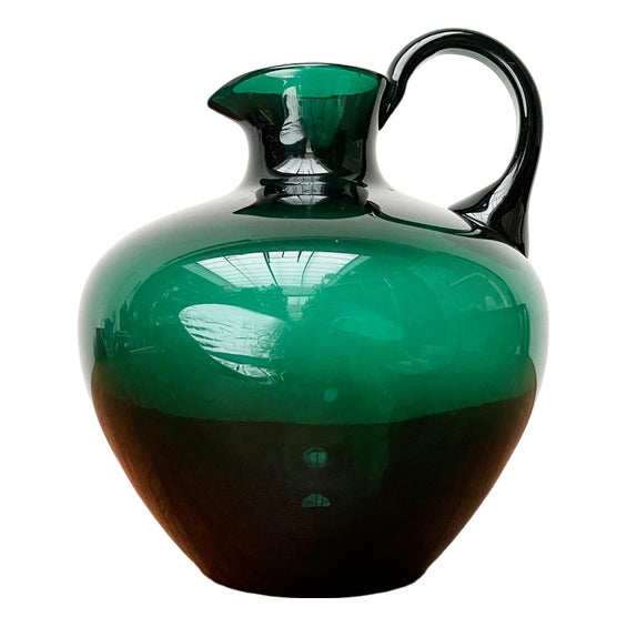 Art Deco German Green Glass Jug by Prof. Bruno Mauder for Zwiesel Theresienthal, 1930s For Sale