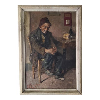 Edwardo Scognamiglio Antique Oil Painting Portrait of a Peasant For Sale