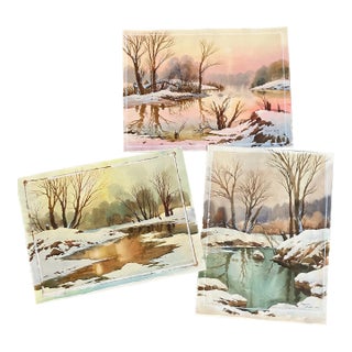 1990’s 3 Russian Landscape Watercolor Paintings-Signed Set of 3 For Sale