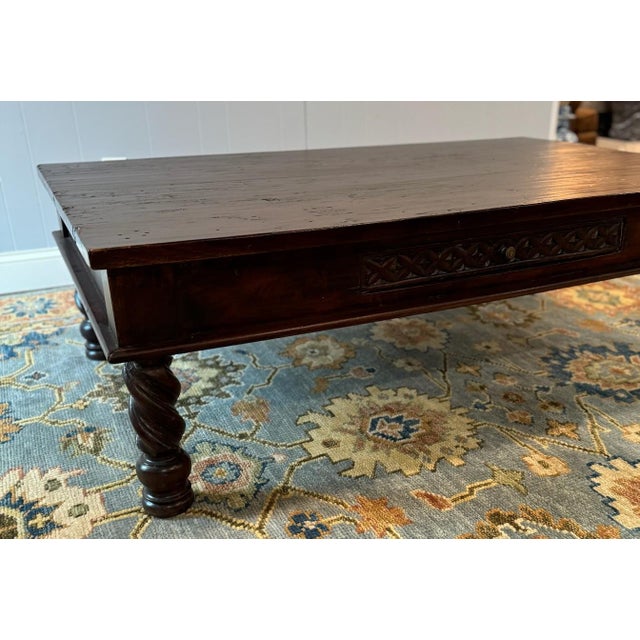 Mediterranean Spanish Revival Solid Wood Barley Twist Coffee Table 58" For Sale - Image 11 of 17