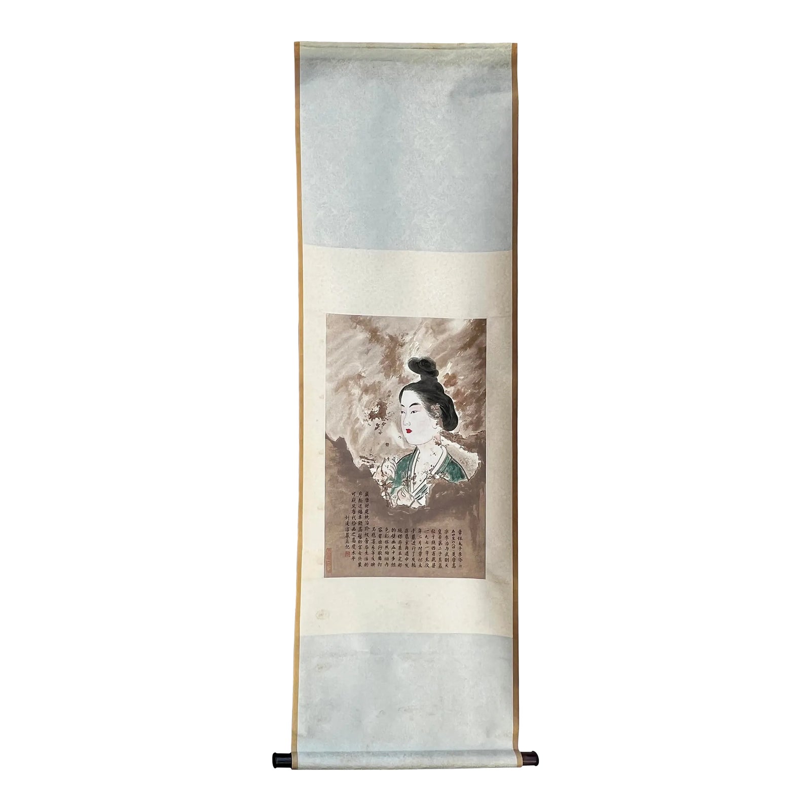 Chinese Color Ink Tong Style Lady Portrait Scroll Painting Wall Art ...