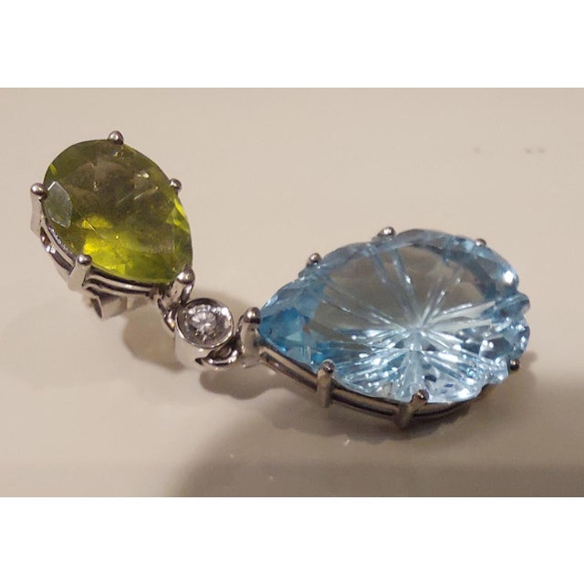 18k/750 White Gold Earrings with Diamonds and Topaz and Peridot, 1990s, Set of 2 For Sale - Image 9 of 18
