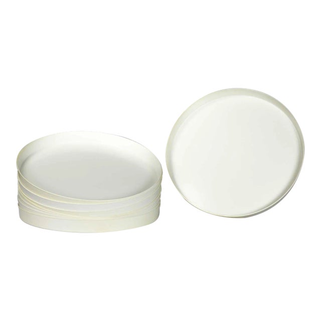 Mid Century Modern Trays Round White Plastic Splatter Platters by Sabe’s For Sale