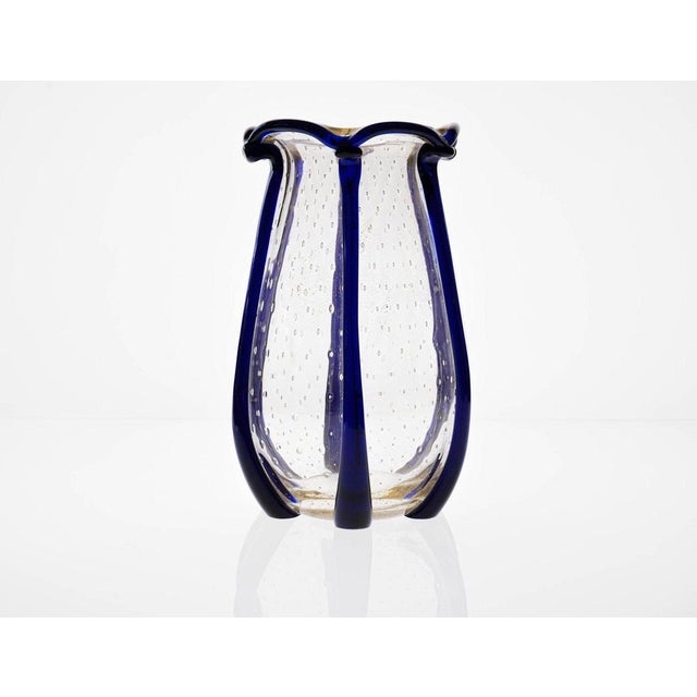 Large Murano Vase with Baloton Bubbles in Gold Leaf and Cobalt Blue Beads, 1960 For Sale - Image 18 of 18