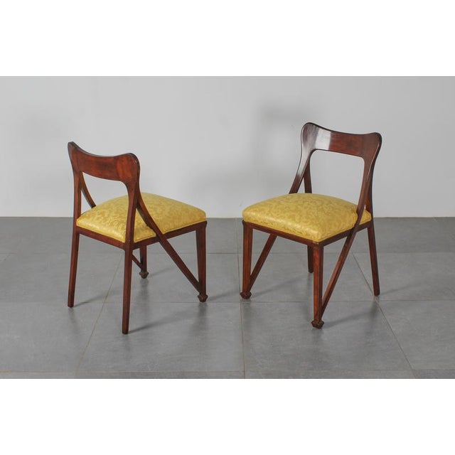 Brown Liberty Style Shaped Wood and Yellow Fabric Chairs by V. Ducrot, Italy, 1920s, Set of 2 For Sale - Image 8 of 18