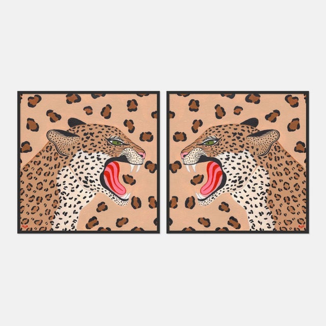 Willa Heart Vanessa the Leopard Diptych by Willa Heart in Black Framed paper, XS Art Print For Sale - Image 4 of 4