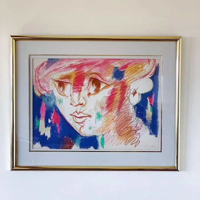 1980s "Portrait of a Woman in Bohemian Colors" Expressionist Figurative Print by Roger Somville, Framed For Sale In Los Angeles - Image 6 of 6