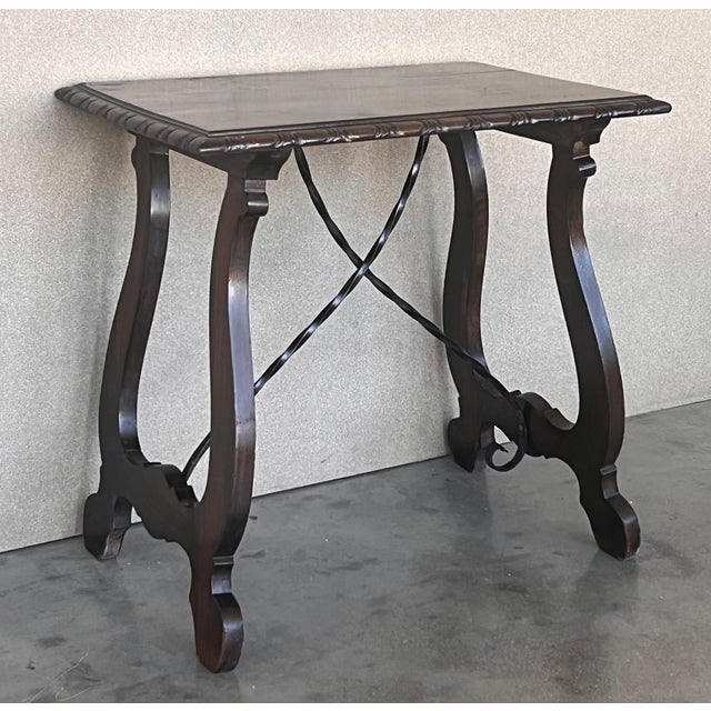 Side Table of Walnut with Carved Lyre Legs and Top, Spanish, 19th Century For Sale - Image 18 of 18