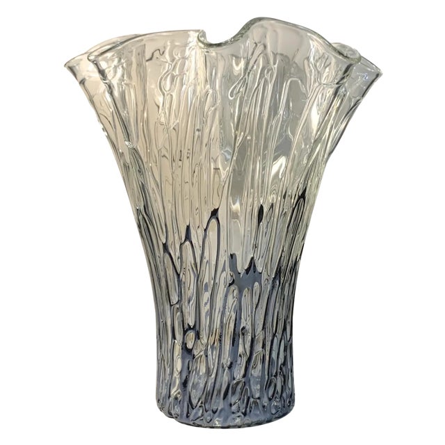 Transparent Art Glass Handkerchief Vase Abstract Applied Black Glass Design For Sale - Image 8 of 12