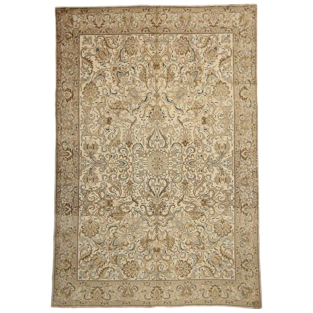 Neutral Vintage Persian Tabriz Rug - 11′1″ × 16′2″ For Sale