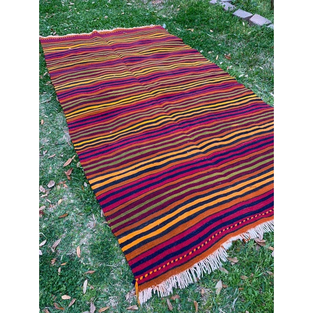 Turkish Vintage Turkish Striped Kilim Area Rug For Sale - Image 3 of 9