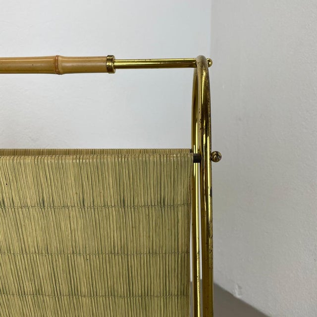 Gold Bauhaus Brass and Bamboo Magazine Holder, Austria, 1950s For Sale - Image 8 of 16