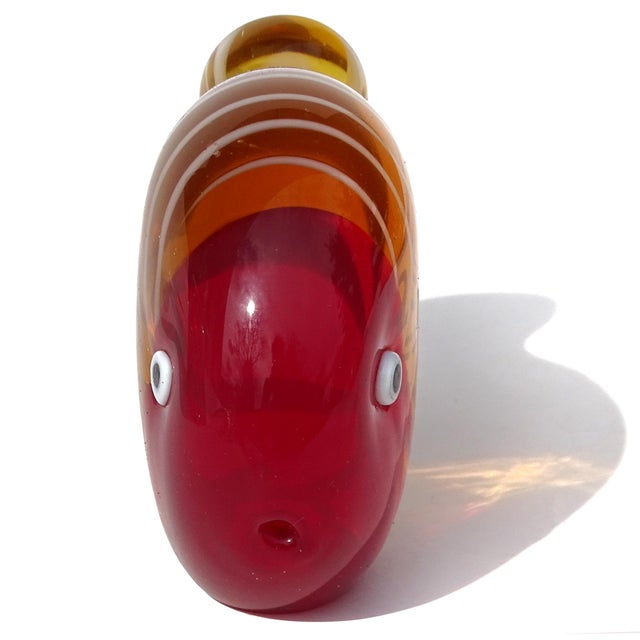 Murano Vintage Murano Sommerso Red Orange White Fenicio Pattern Italian Art Glass Fish Paperweight Figurine For Sale - Image 4 of 8